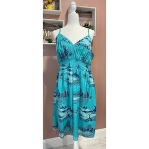 A Teal Beach Pattern Dress W/Straps